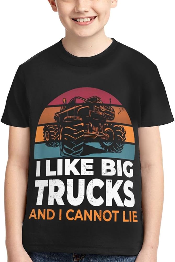 I Just Really Like Monster Trucks Boys Girls Shirts Kids Short Sleeve Classic Crewneck Top Tee