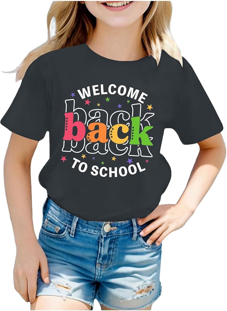 Back to School Graphic T-Shirt for Boys Happy First Day of School Shirt Cute Letter Printed Going Out Tee Tops