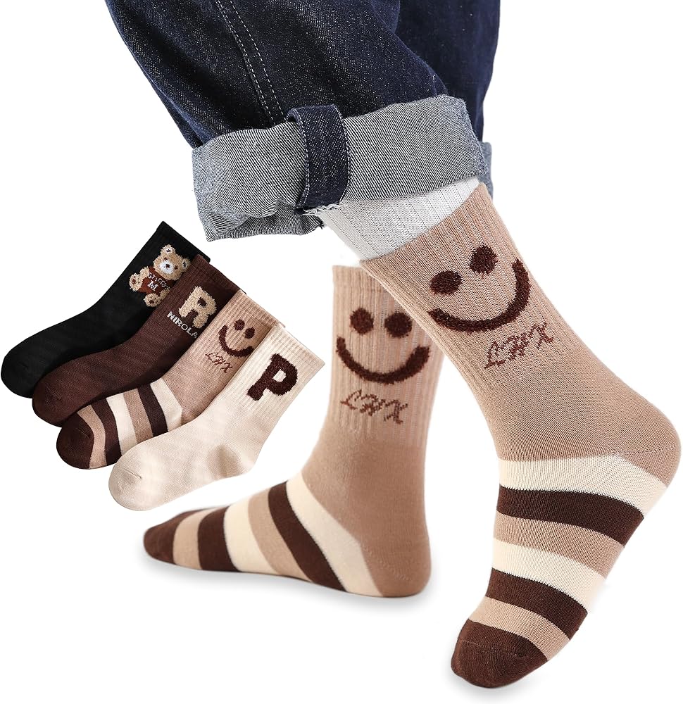 Unisex Kids Socks Boys and Girls Ankle Socks Teen Crew Socks Athletic Cotton Socks for Children 4 Pairs 3T-12T