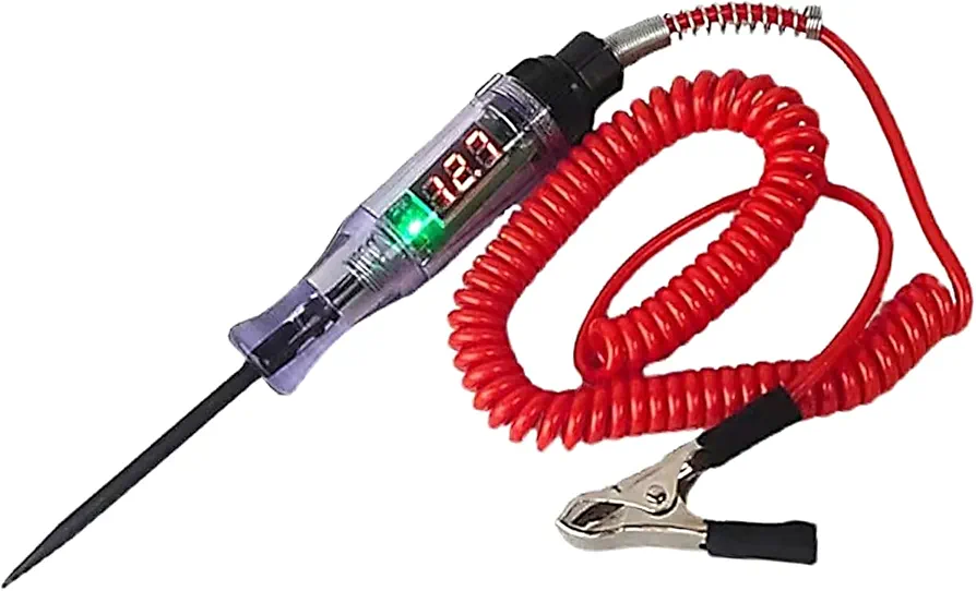 1 PC Automotive Buzzer Test Light 6-24V DC Digital LED Circuit Tester, Heavy Duty Light Tester with Voltmeter, Auto Bidirectional Voltage Tester Electric Test Pen with Extended Spring Wire