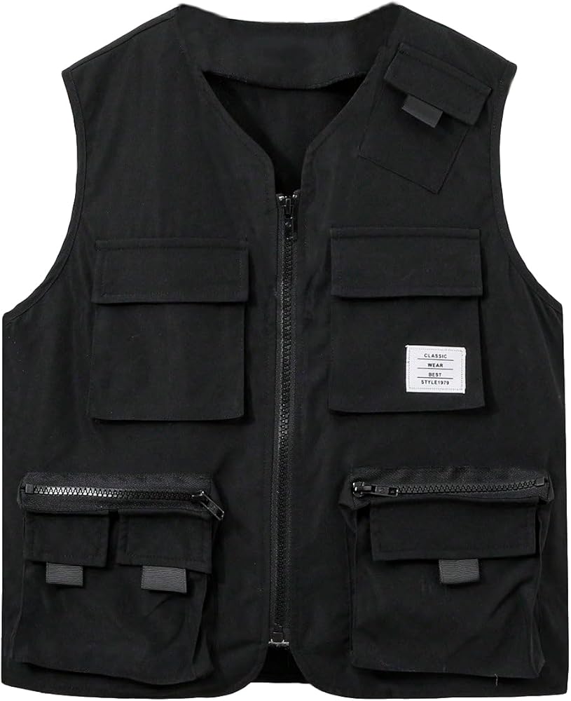 Verdusa Boy's Pocket Front Buckle Sleeveless Cargo Vest Jacket