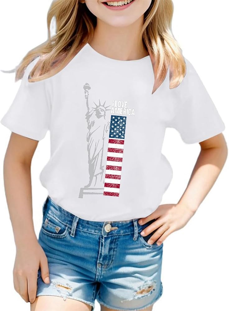 Little Boys Girls 4th of July T-Shirt American Flag Funny T-Shirt Fashion Short Sleeve Crewneck Independence Day Tops Tees 3-10 Years,Toddler Boy 4Th of July,4Th of July Shirts Toddler Boy