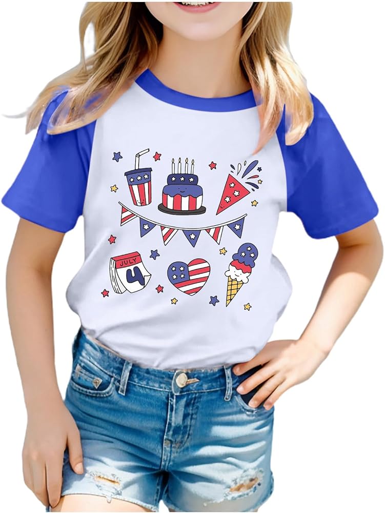 Toddler Boy Girl 4th of July Outfit American Flag Tees Shirt Novelty Short Sleeve Crew Neck Independence Day Tops Tees 3-10 Years,4Th of July Shirts for Boys,2T 4Th of July Shirt Boy, Blue