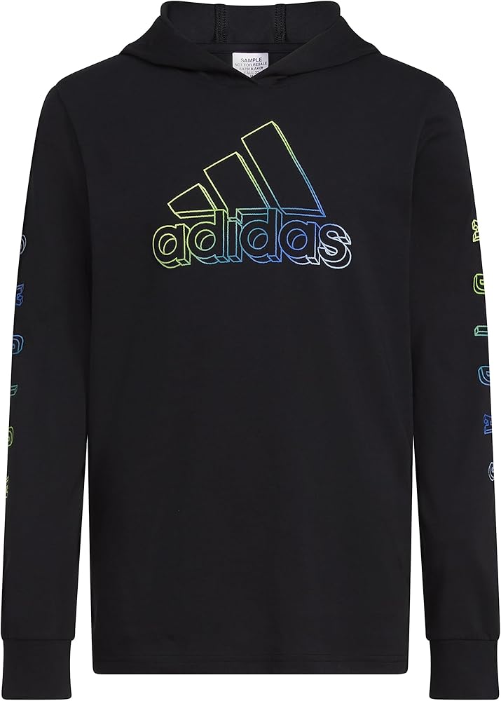 adidas Boys' Long Sleeve Cotton Logo Hooded T-Shirt