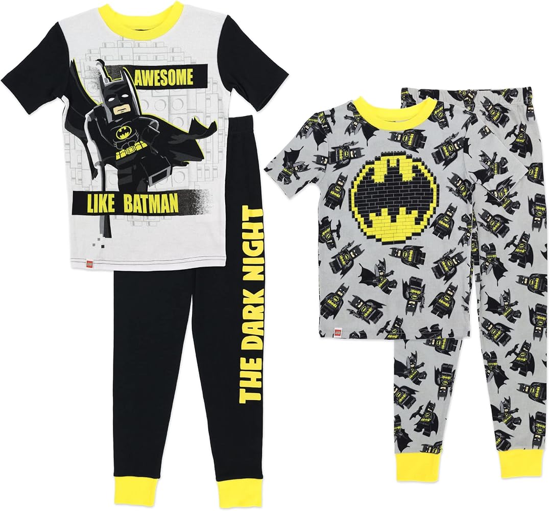 LEGO Batman Boys' Pajama Set, 4-Piece Cotton PJs, Little Kid Size 4 to 10