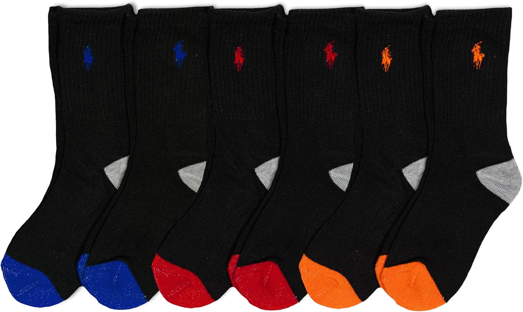 Polo Ralph Lauren Boys' Classic Sport Crew Socks-6 Pair Pack-Soft Stretchy Yarn & Stay Up Top