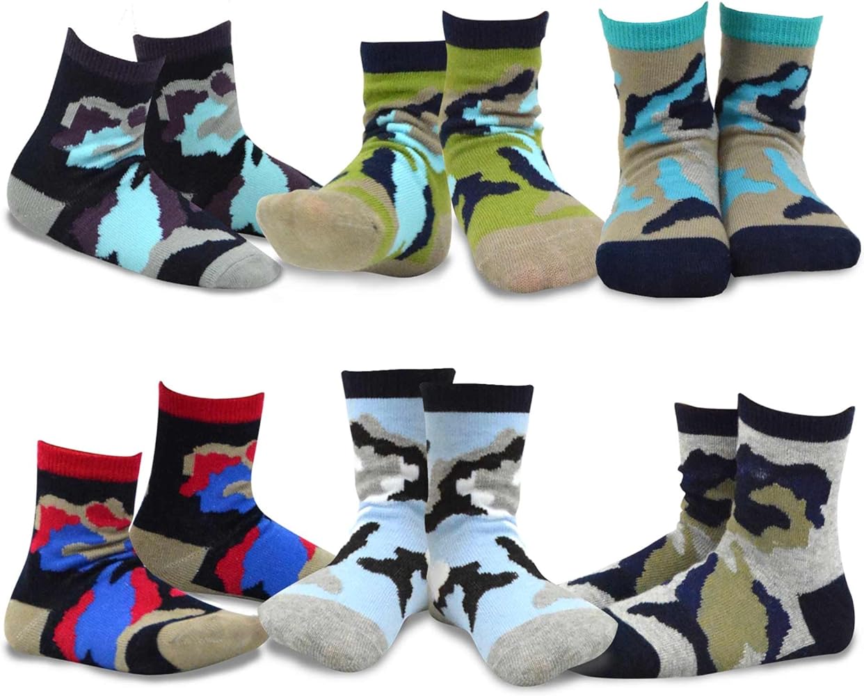 TeeHee Little Boys Cotton Fashion Fun Crew Socks 6 Pair Pack (3-5 Years, Camo)