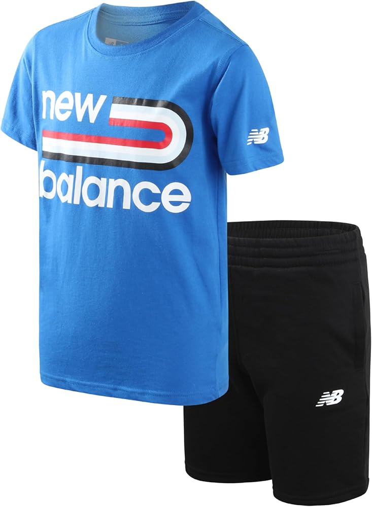 New Balance Boys' Active Shorts Set - 2 Piece Performance Short Sleeve T-Shirt and Fleece Sweat Shorts (Size: 8-12)