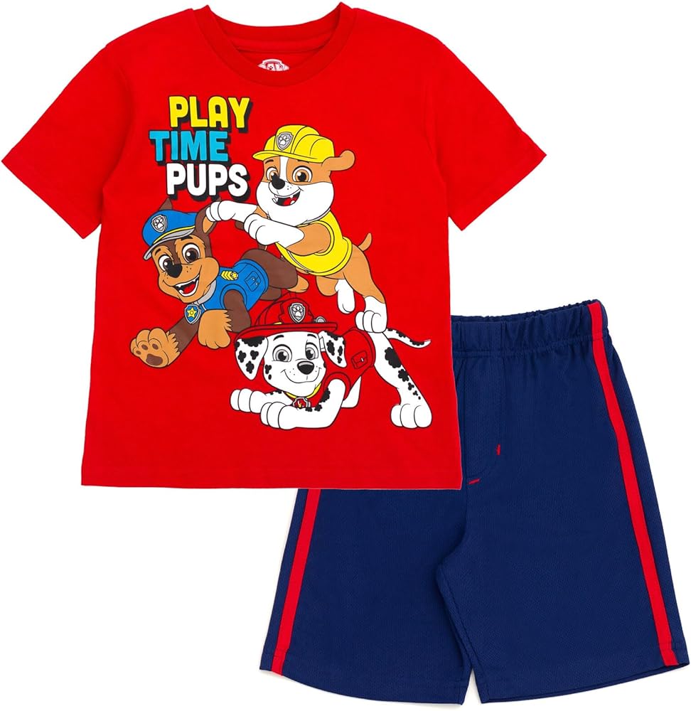 Paw Patrol Birthday T-Shirt and Basketball Shorts Mesh Outfit Set Toddler to Big Kid Sizes (2T - 10-12)