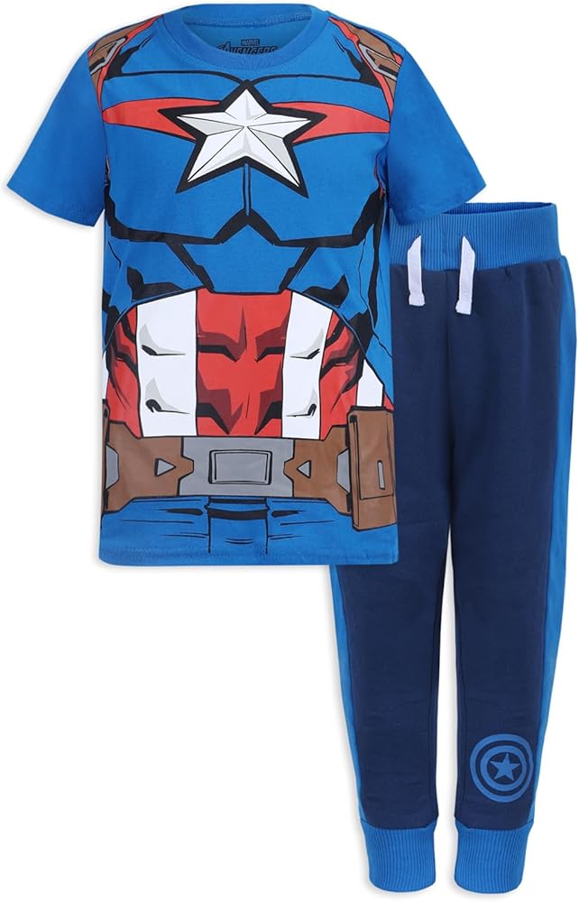 Marvel Avengers Boys’ Captain America, Thor, Hulk or Iron Man T-Shirt and Jogger Set for Toddler and Little Kids