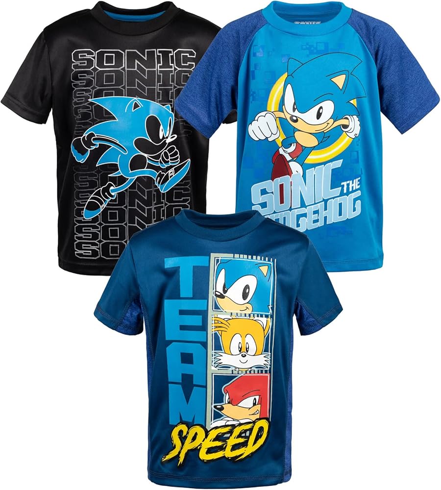 SEGA Sonic The Hedgehog Tails Knuckles 3 Pack Athletic T-Shirts Toddler to Big Kid