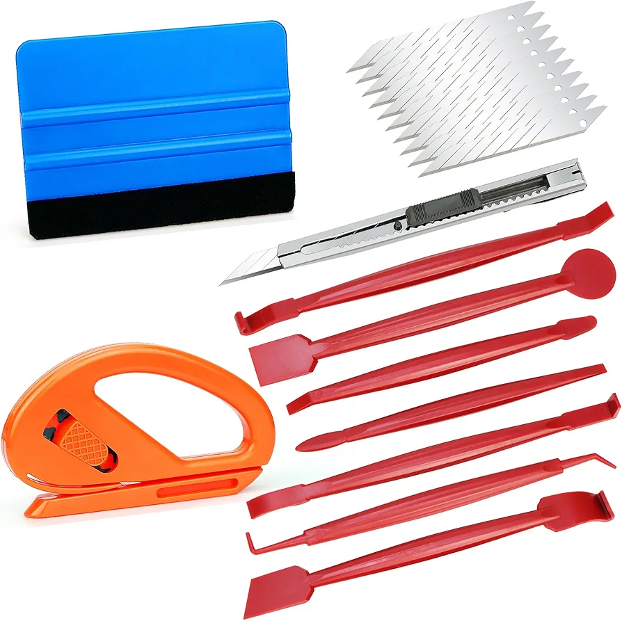 Car Wrapping Vinyl Tool Kit Window Film Tint Tools Set with Car Wrap Edge Trimming Squeegee, Vinyl Squeegee, Utility Knife Blade