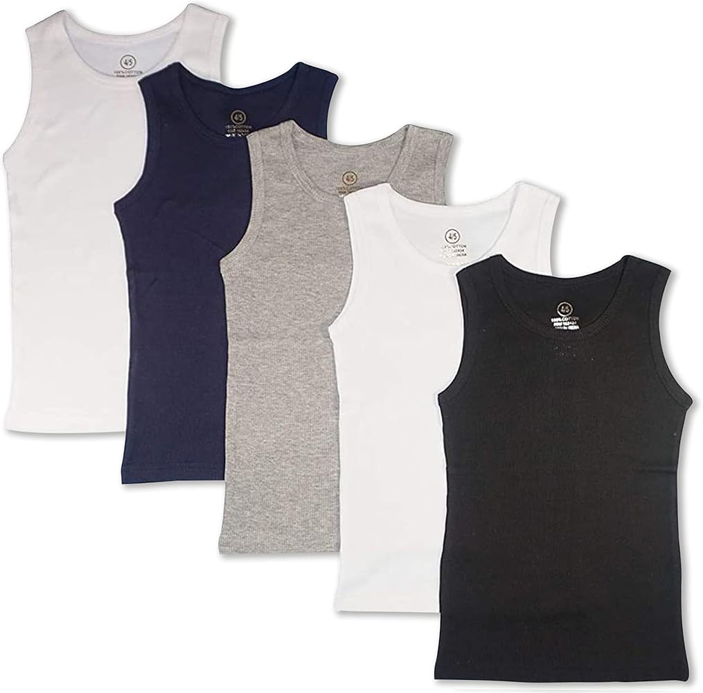 Studio 3 Little/Big Boys Value Pack Rib Knit Tank Tops and Crew Neck Undershirt Everyday Wear Tees