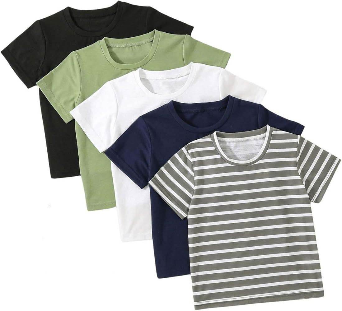 SOLY HUX Toddler Boy's 5 Piece T Shirt Striped Short Sleeve Tee Casual Summer Tops