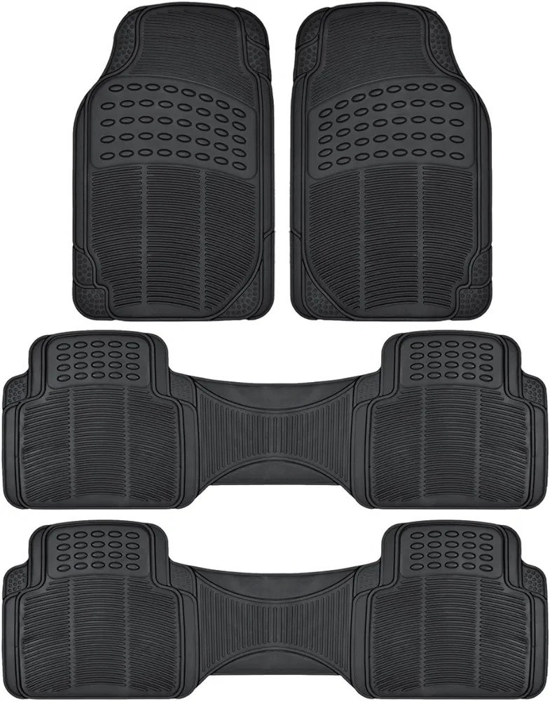 BDK 3-Row ProLiner Original Heavy Duty 4pc Front & Rear Rubber Floor Mats for Car SUV Van (Fits 3rd Row Vehicles) - All Weather Protection Universal Fit (Black)