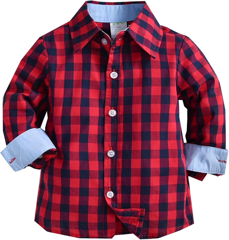 Chidren Casual Clothes Toddler Boys Long Sleeve Winter Autumn Shirt Tops Coat For Babys Clothes Plaid Red 1 to