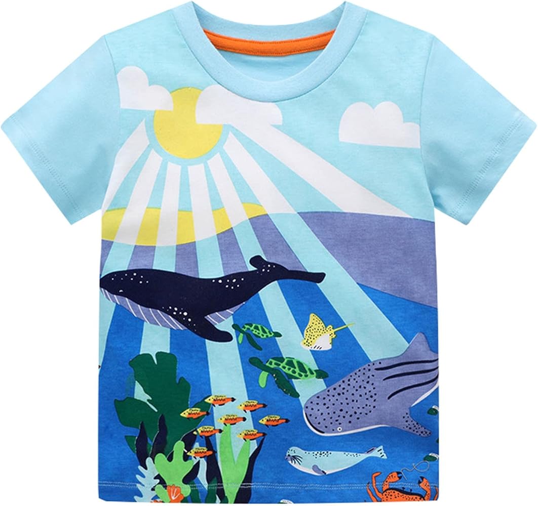 Size 8 Boys Shirts Girls' Short Sleeve Tees Cotton Casual Fun Pattern Crewneck Summer Top Boys Multi Color Striped Shirt