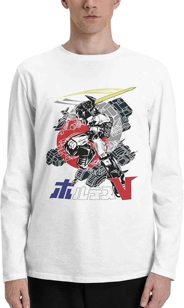 Anime Voltes V T Shirt Men's Summer O-Neck Shirts Casual Long Sleeve Tee White