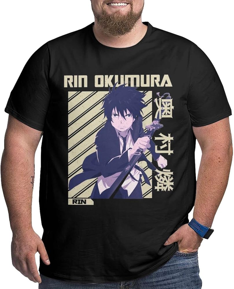 Anime Big Size Boy's T Shirt Blue Exorcist Crew Neck Short-Sleeve Tee Tops Custom Tees Shirts