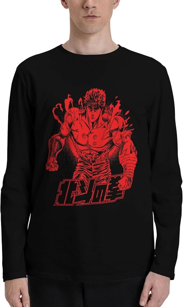 Anime Fist of The Anime North Star T Shirt Men's Summer Round Neck T-Shirts Casual Long Sleeve Tee Black