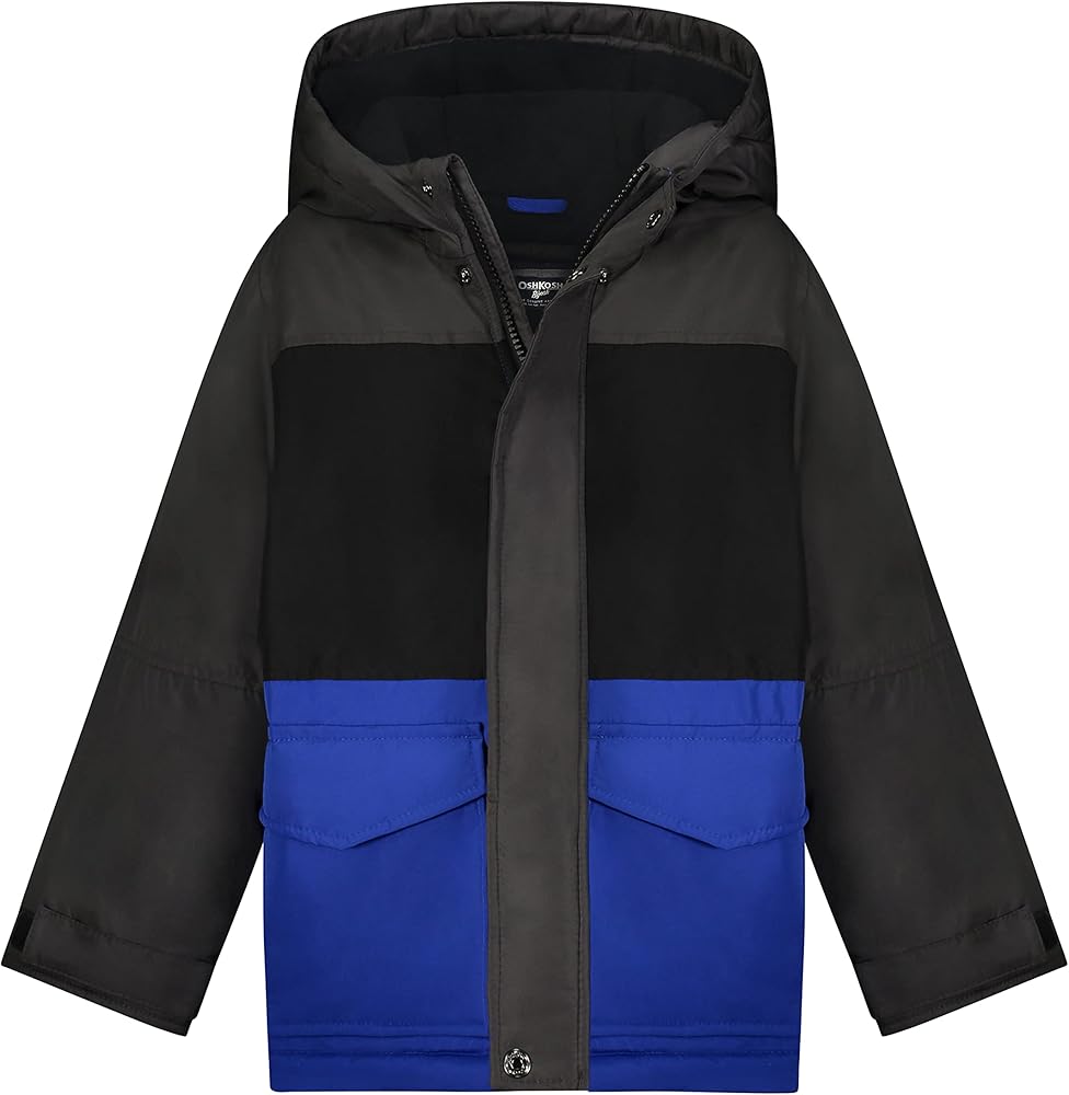 OshKosh B'Gosh boys Heavyweight Colorblock Puffer Coat Parka, Phantom Grey Black Blue, 6-May US