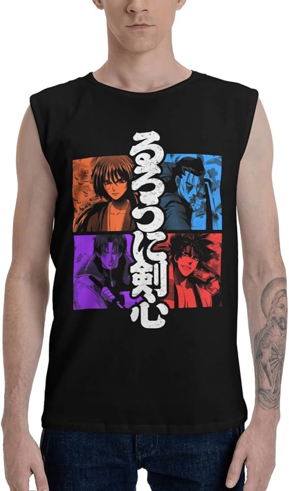 Anime Rurouni Kenshin Tank Top Boys Summer Sleeveless Tee Casual Running Workout Sport Vest