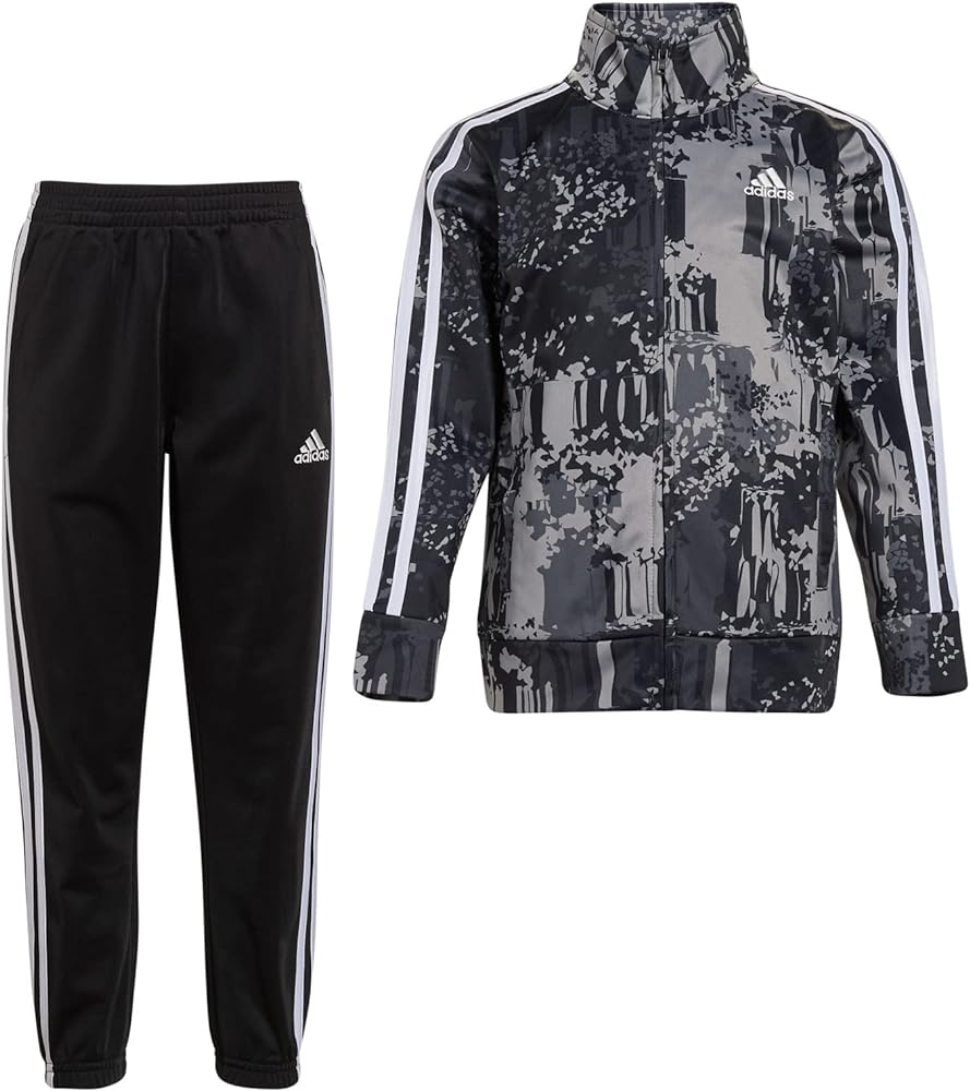 adidas Boys' Little Tricot Jacket & Pant Clothing Set, Black Camouflage Printed, 18/20, AG6416Y, X-Large