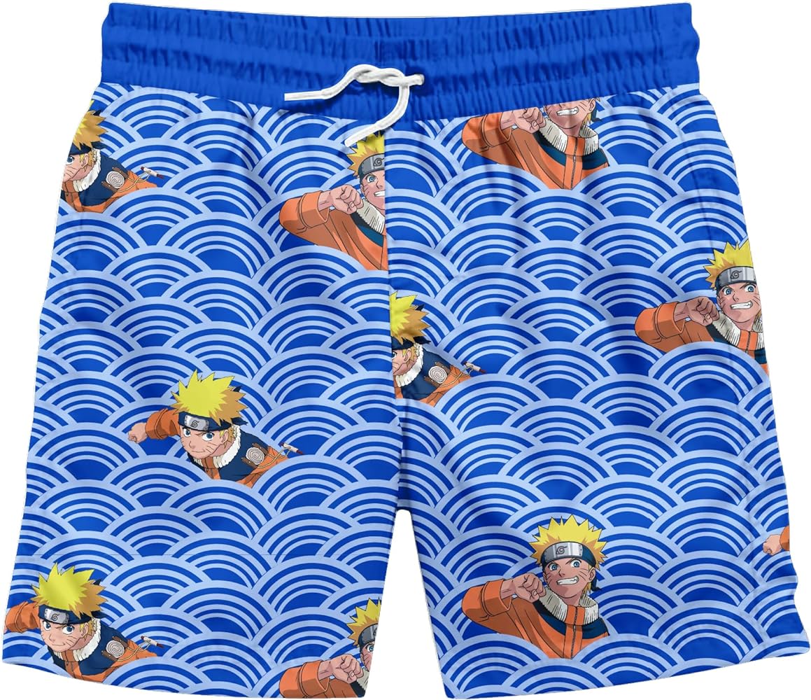 Naruto Character in Waves Boy's Blue Swim Trunks Shorts