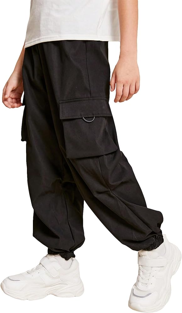 Verdusa Boy's Casual Elastic Waist Cargo Pants with Side Pockets