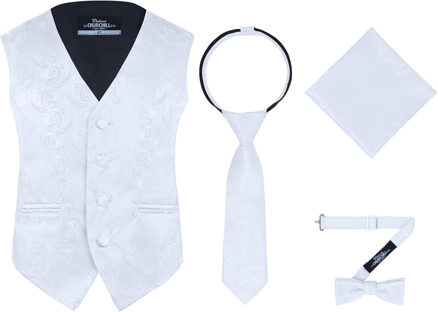 S.H. Churchill & Co. Boys 4 Piece Formal Paisley Vest and Tie Set