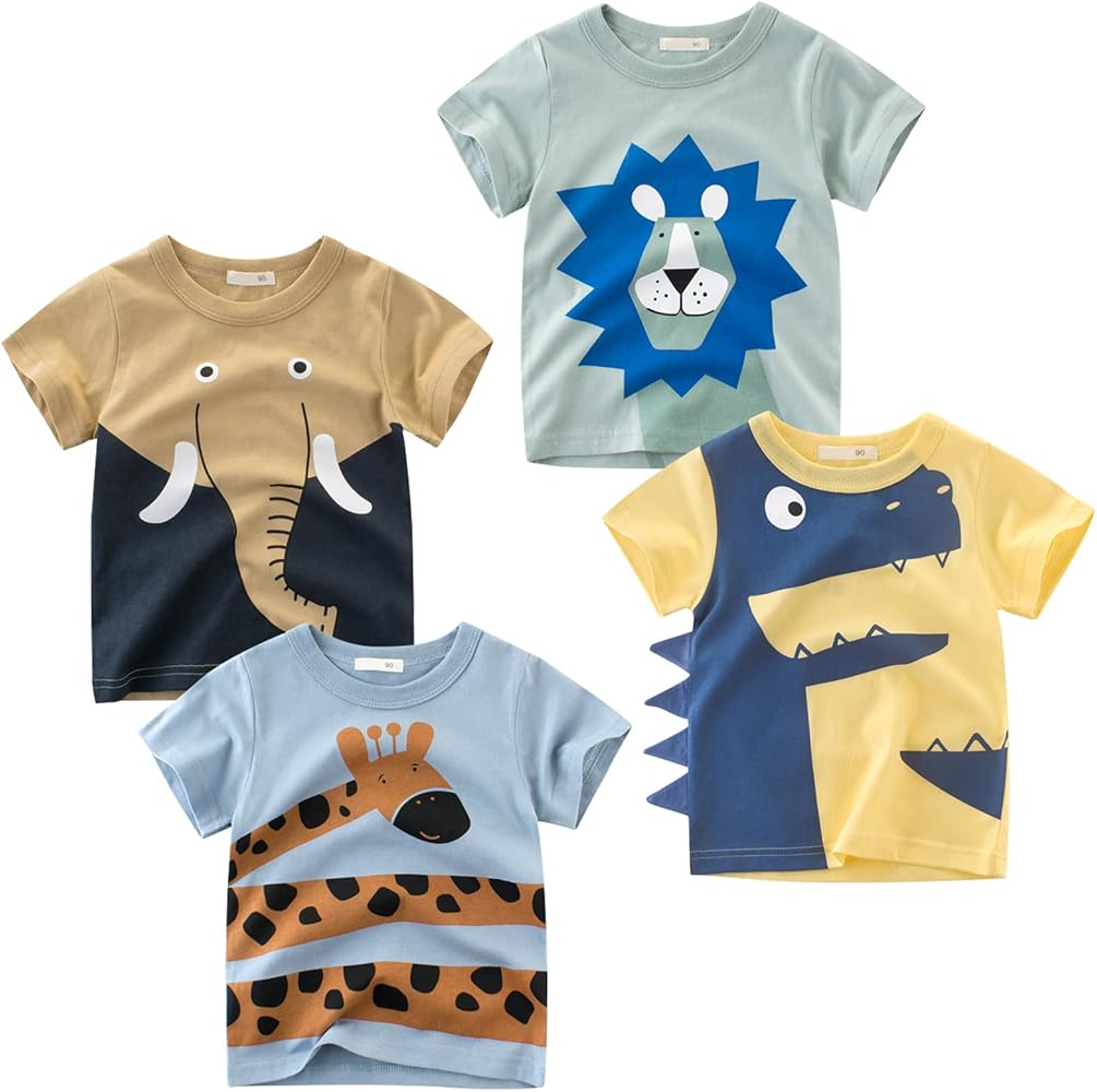 Toddler Boys Shirts Short-Sleeve Little Kids t Shirts Boys' Tops, Tees & Shirts Graphic TEE Age for 2-7 Years 4-Pack