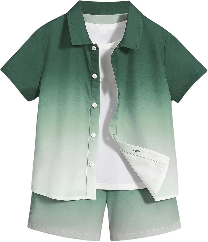 Floerns Boy's 2 Piece Outfit Ombre Print Short Sleeve Shirt Top with Shorts Set