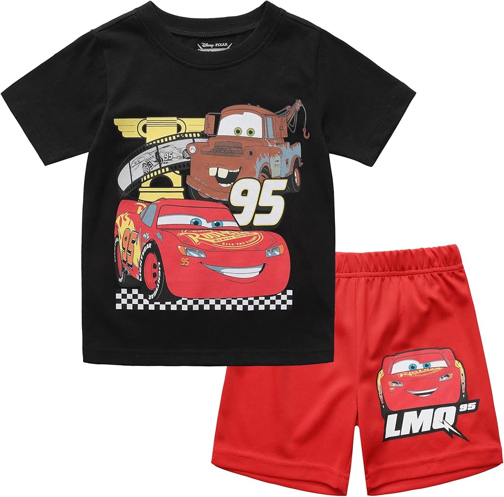 Disney Cars, Mickey Mouse, Monsters Inc. Boys Short Sleeve T-Shirt and Shorts Set for Toddler, Little and Big Kids