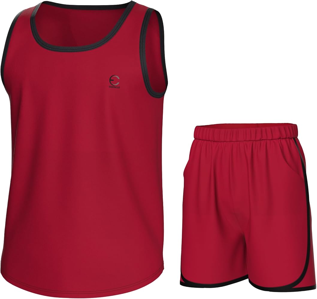 Boys Clothing Sets, Boys Athletic Shorts & Sleeveless Shirts, Crew Neck Kids Tank Top Clothes Size 3-16 (2 Pcs Set)