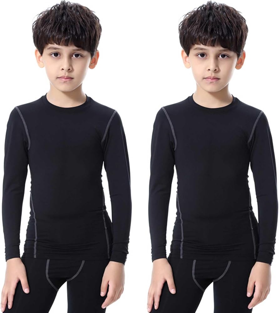 Youth Boys Compression Shirt Long Sleeve Athletic Football Undershirt Baseball Sun Shirts Quick Dry Sports Baselayer