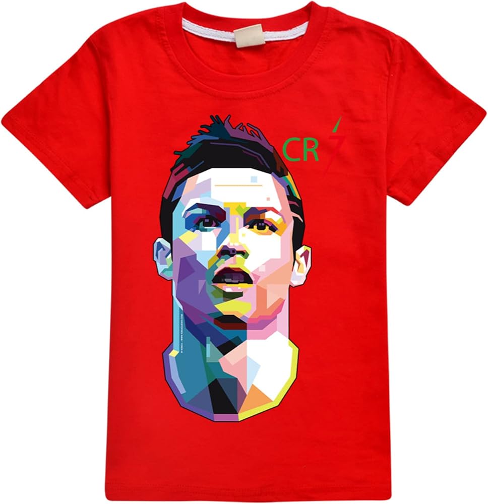 Kids Summer Casual Tops-Soccer Stars Comfy Tees T-Shirts Boys Crewneck Short Sleeve Blouses(2-16Y)