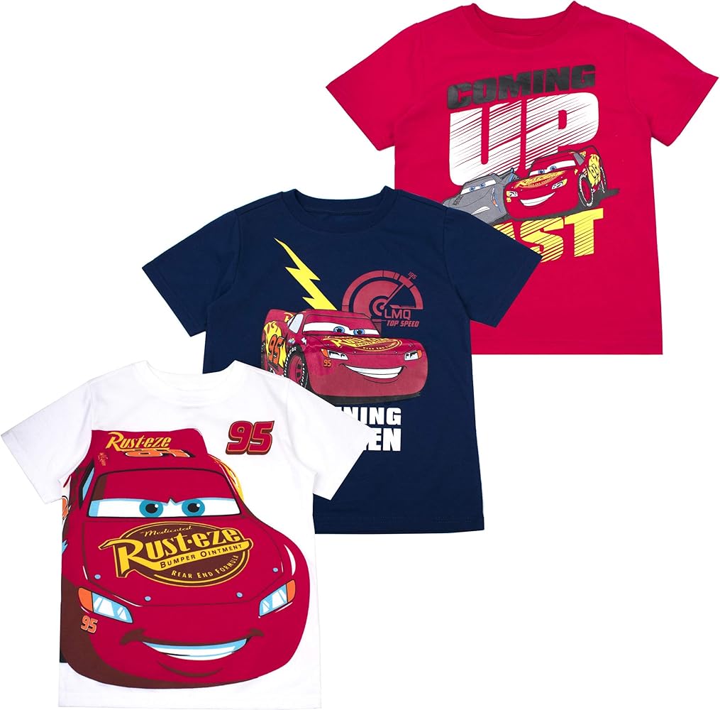 Disney boys Cars Lightning McQueen Pixar Graphic T-Shirt pack of 3