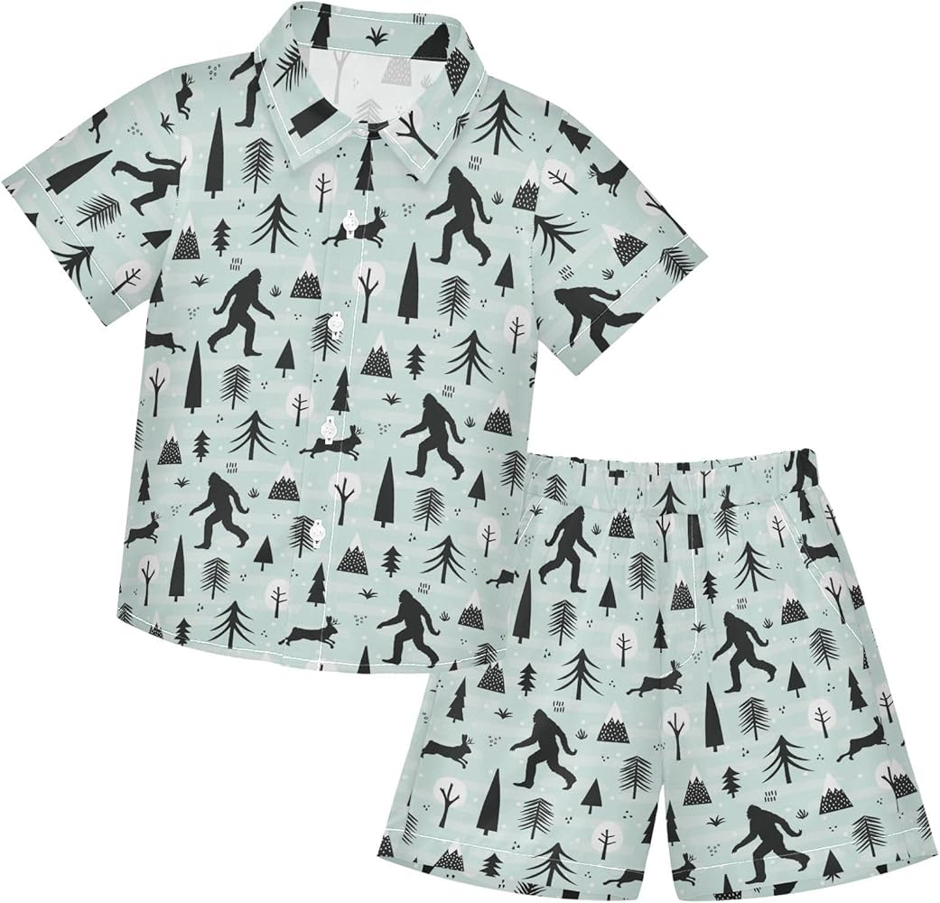 Boys Hawaiian Outfits Summer Button Down Shirt and Short 2 Piece Sets for Kids