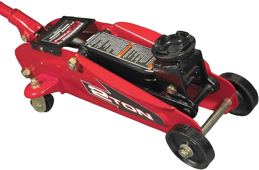 Powerbuilt 2-Ton Trolley Jack, Garage Vehicle Lift, 4000 Pounds, 360 Degree Swivel Wheel Casters, Safety Valve, Car Repair - Red 640181