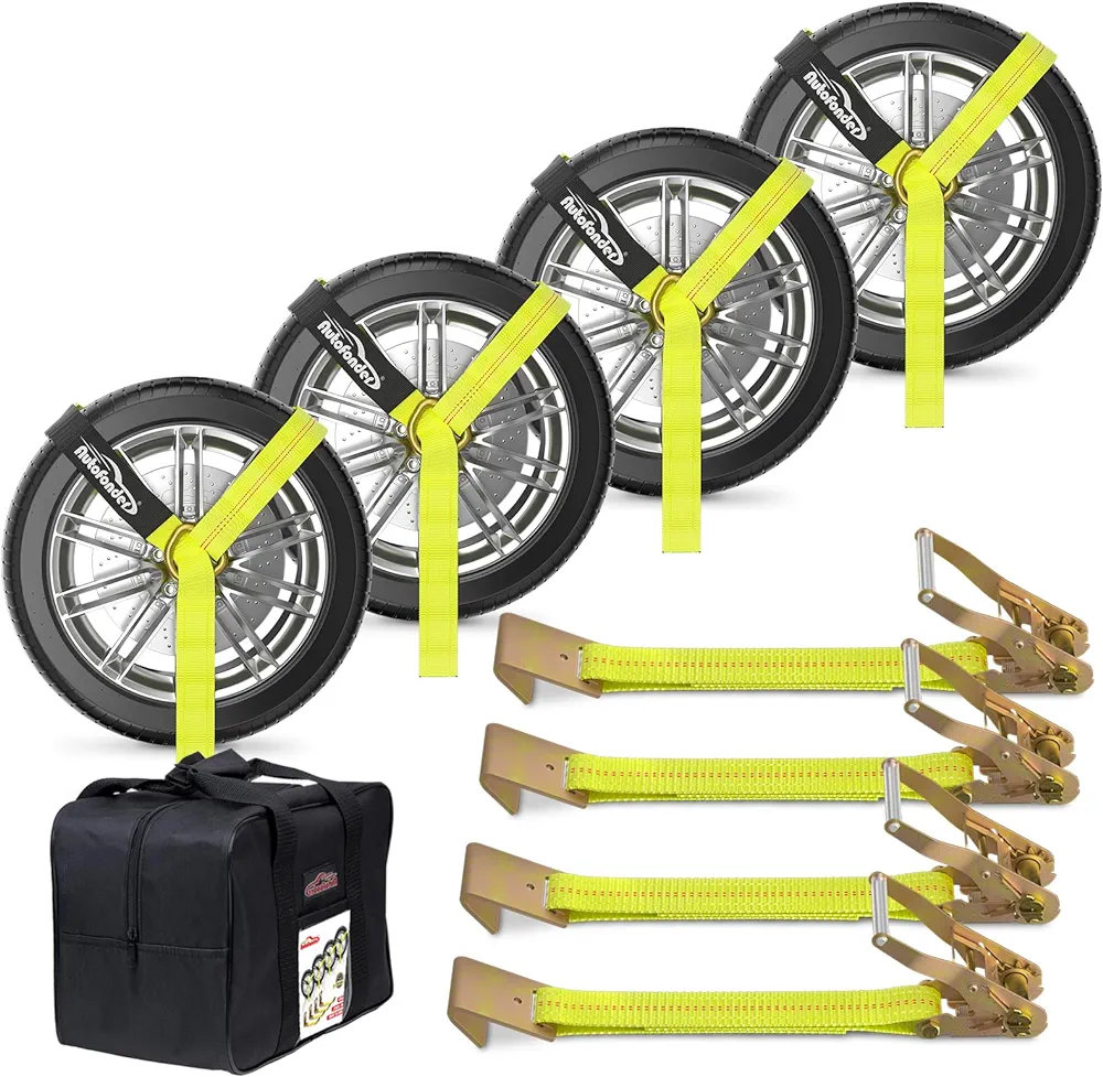 Car Tie Down Straps for Trailers ​- 4pack Tire Straps for A Car Trailer, 2" X 120" Car Hauler Straps, 3333 Lbs Safe Working Load Tire Straps, Heavy Duty Trailer Straps Use for Truck, Cars, Utv & More