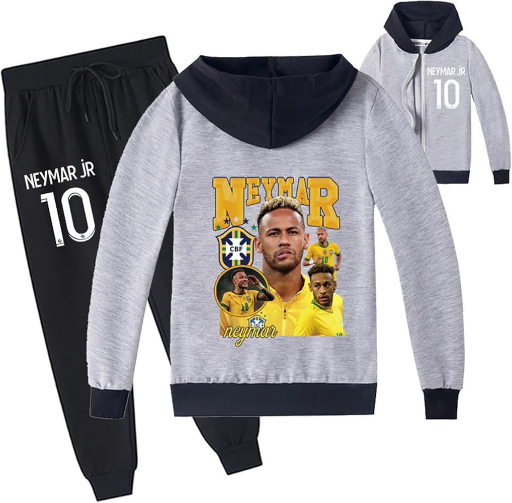 PaPama Kids Novelty Long Sleeve Hoodie Jackets and Sweatpants Set,Comfy Soft Tracksuit Neymar Jr Sweatshirts Suit for Boys