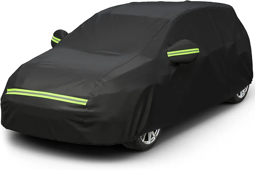 Favoto Car Cover Waterproof All Weather for Automobiles, 6 Layers Heavy Duty Outdoor Rain Dust Snow Sun Protection with Windproof Straps Universal Fit for Hatchback Length up to 171"