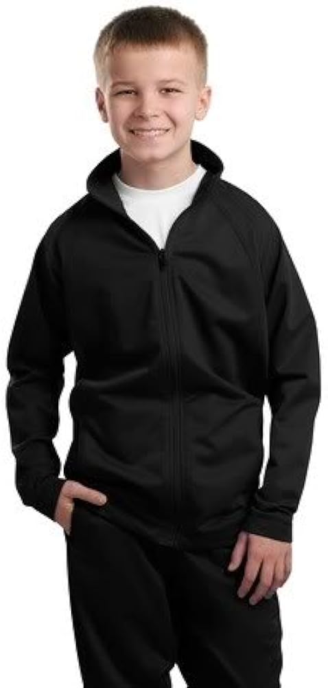 Sport-Tek Youth Tricot Track Jacket, Black/Black, L