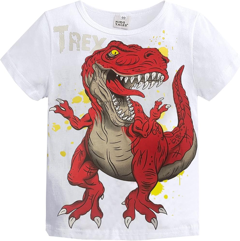 Boys' Surfing Shirts Girls Short Sleeve Cartoon Dinosaur Prints T Shirt Tops Boys' Beach Tank Tops Boys' Camping