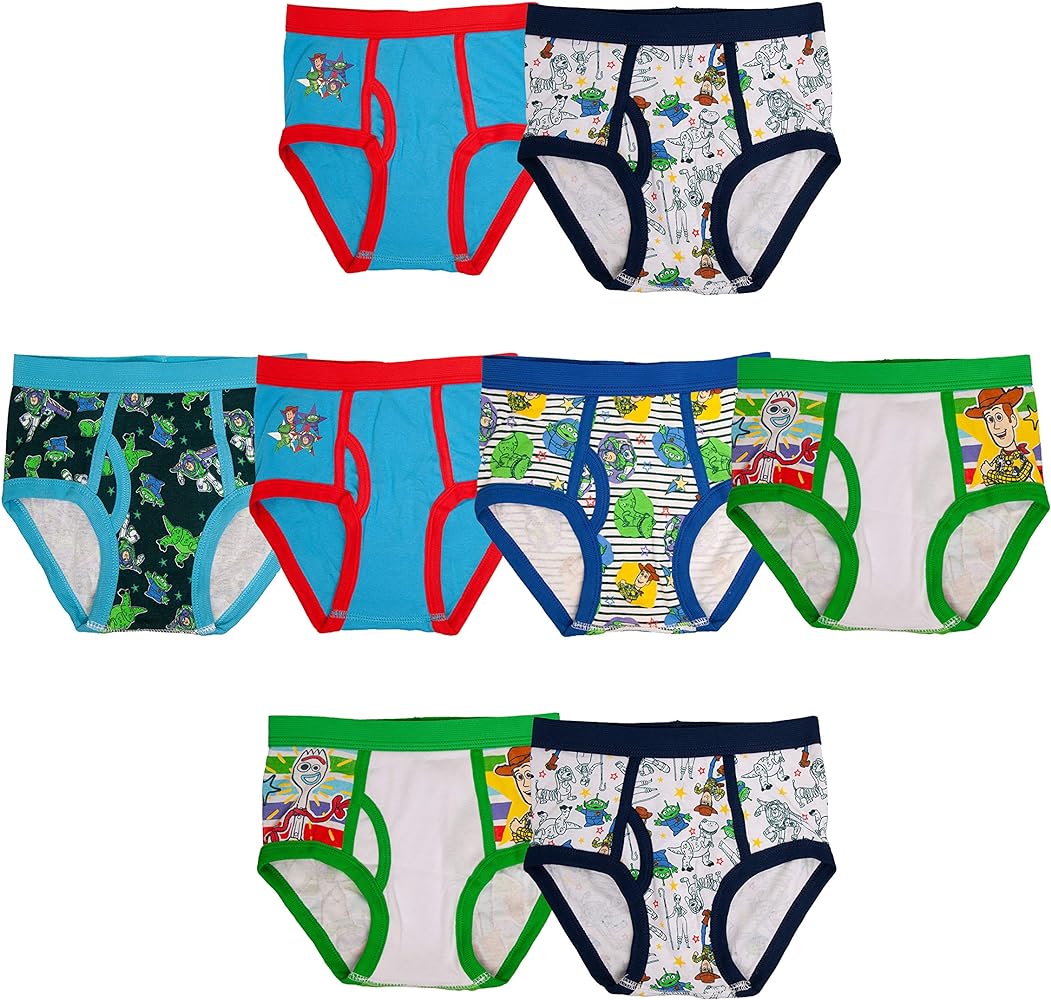 Disney Boys' Pixar Toy Story 100% Cotton Brief Multipacks with Woody, Buzz, Rex, Forky and More in Sizes 2/3t, 4t, 4, 6 & 8