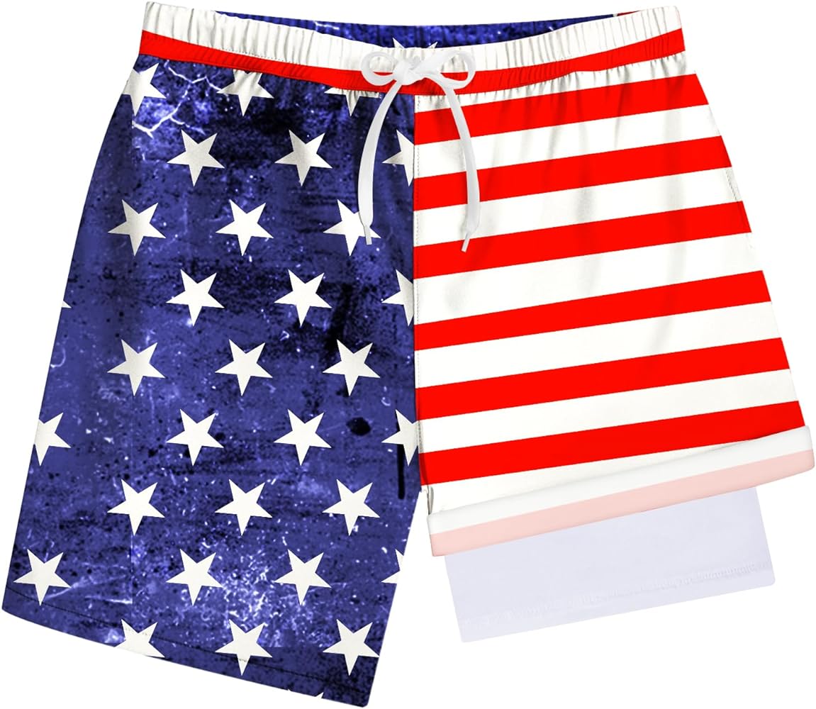 Boys Quick Dry Swim Trunks with Compression Liner 2 in 1 Beach Stretch Swim Shorts