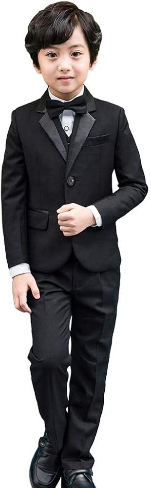 5Pcs Boys Suit Black Tuxedo Blazer Vest Bowtie Set Kids Formal Suits for Wedding Party