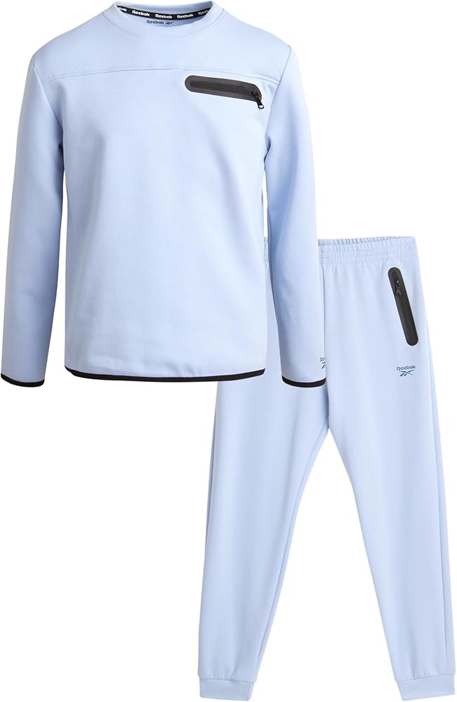 Reebok Boys' Sweatsuit Set - 2 Piece Long Sleeve T-Shirt and Jogger Sweatpants with Pockets - Athleisure Set for Boys (8-12)