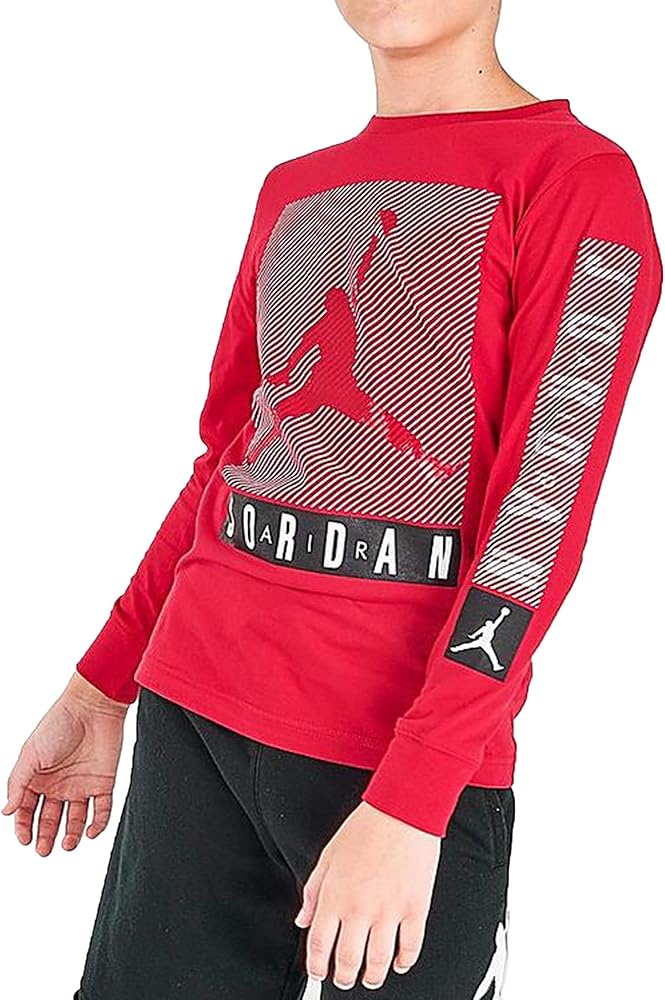 Nike Air Jordan Boys' Jordan Blinds Long-Sleeve T-Shirt (Medium, Gym Red)