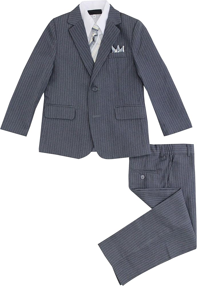 Toddler Boys' 5 Piece Pinstripe Suite Handkerchief Set